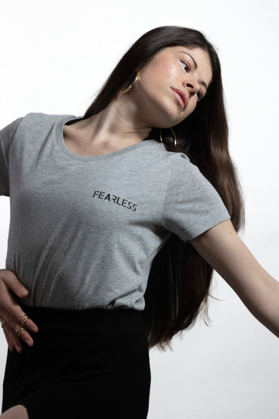 T-shirt gris pour femme Fearless Her&power